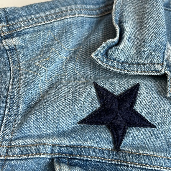 Guess cropped raw hem 3/4 sleeve hippie patches star cactus peace jean jacket - Picture 15 of 16